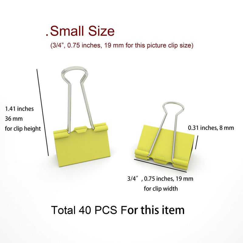 Nctinystore Binder Clips Small Metal Clamp 0.75 inch / 19 mm (Yellow  40-PCS) - Image 2
